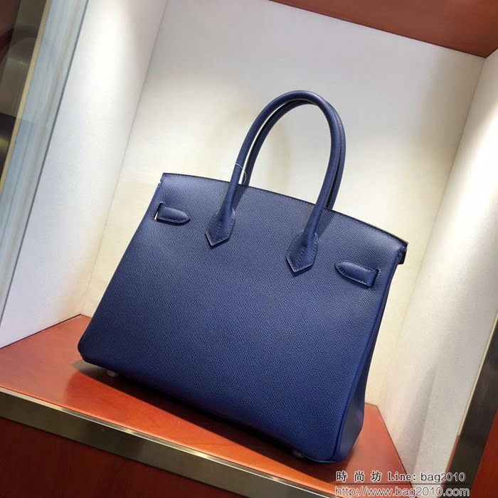 HERMES愛馬仕 鉑金包 Birkin 30cm Epsom 73 Blue Saphir 寶石藍 金扣 頂級工藝 純手縫蠟線 時尚手提包  Ama1206